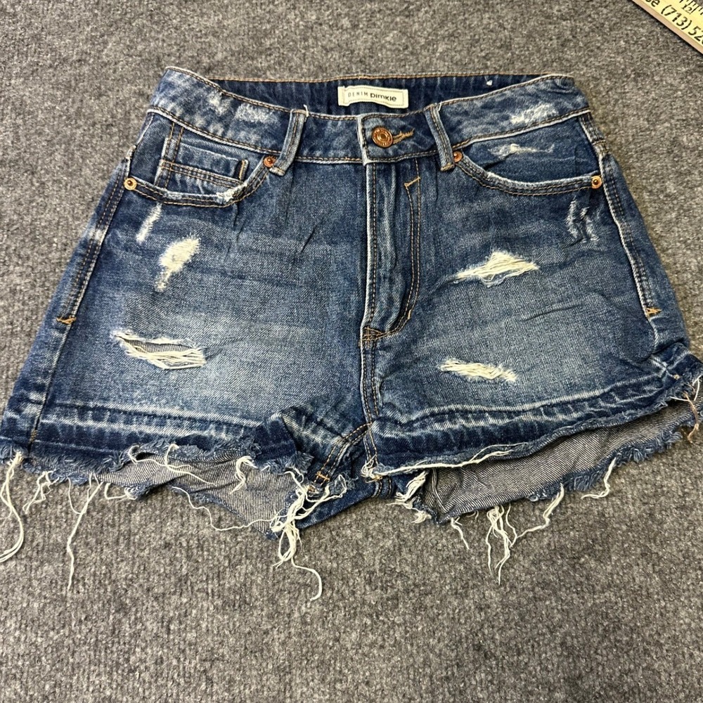 Pimkie Shorts Womens Size 32 Blue Distressed High Waist Frayed Hem Denim Casual